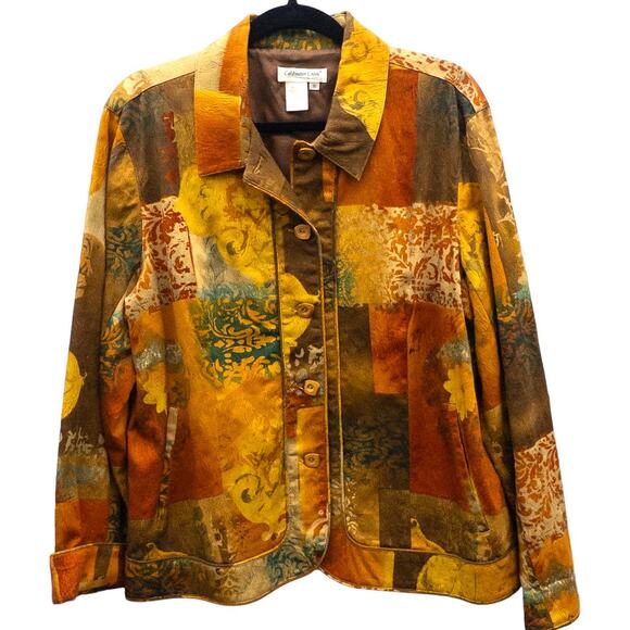Coldwater Creek Neutrals Print Cotton  Blazer Jacket 1X Tan Yellow - Picture 1 of 3
